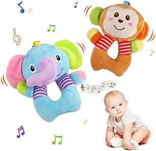 JoyPlus Sonajero de Juguete Muñeca de Peluche, 2 Piezas Sonajero Peluche Juguete para bebé, Juguetes de Animales Suaves para Bebé, Bebé Instrumento Sentido para 0+ Meses