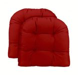 RSH DECOR: Tufted U-Shape Wicker Seat Cushions Set of 2 | 22” x 22” | Water-Resistant Spun Fabric | Outdoor Chair Cushions for Patio Furniture | Red