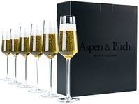 Aspen & Birch - Classic Champagne Flutes Set of 6 - Champagne Glasses - Mimosa Glasses, Premium Crystal Stemware, Clear, 6 oz, Hand Blown Glass Champagne Flutes - Hand Crafted by Artisans