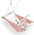 Canvas Baby Swing for Infants to Toddlers,Indoor Outdoor Wooden Hanging Swing Seat with Safety Belt and Mounting Hardware, Suitable for Ages Up to 3,Pink
