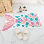 Cute Mermaid Bath Mat Funny Pink Ocean Fish Mermaid Scales Tail Shape Bath Rugs for Bathroom Non-Slip Soft Thick Microfiber Absorbent Bathroom Decor Mat Doorway Carpet for Shower Bathtub 39.4x23.6in