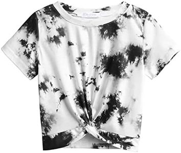 Arshiner Girls Casual Tie Dye Short-Sleeve T-Shirt Cute Print Summer Blouse for Girls Twist Front Tunic Tee Tops