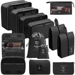 Chijoo 12-Piece Packing Cubes Set (Black) - Compression Packing Cubes for Suitcases & Backpacks - Essential Travel Organizers