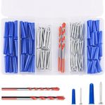 Concrete Wall Anchors and Screws Assortment Kit,100PCs Masonry Anchors and100 Concrete Screws in Two Size with 2 Drill Bits, 8 and #10 Wall Anchors and Screws for Concrete Stucco Masonry Brick Wall