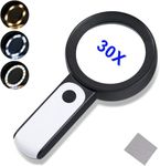 30X Magnifying Glass with 18LED Light, 80mm Handheld Large Magnifying Glass Cold & Warm Light 3 Modes, Illuminated Lighted Magnifier for Seniors Kids Reading, Inspection, Coins (Lens Cloth Included)