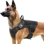 rabbitgoo Dog Harness Large Dog, Tactical No Pull Vest with Metal Buckles MOLLE Panel, Breathable Service Pet Vest with Handle, Military Matierial Harness for Training Walking, M, Black