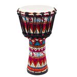 lotmusic African Djembe Drum, Standard 8'' Red Cloth Stitched Congo Drum, Professional Bongo Drum With Goatskin Drumhead