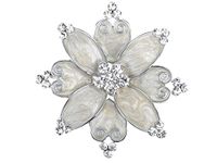 Alilang Hand Painted Pearlescent White Enamel Czech Crystal Rhinestone Flower Brooch Pin Silvery Tone