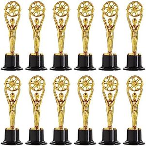 Juvale 12-Pack Mini Trophies, Fake Plastic Film Movie Theater Statues for Kids, Award Ceremonies, Movie-Themed Parties, Teachers, Community Events, Office (Gold and Black, 6 in)
