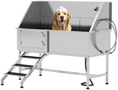 Albott 60 in Dog Washing Station for Home, Stainless Steel Professional Pet Bathtubs with Stairs, Including 3 Speed Adjustable Showerhead, Removable Grates, Easy Cleaning, XL (Left)