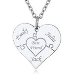 Personalised Family Name Necklace for Mum Nana Daughter Gifts Customised Stainless Steel Heart Puzzle Pendant BFF Necklace for 3 Girls Ladies