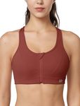 Yvette Zip Front Closure Sports Bras for Women High Impact Supportive Workout Running Bra Plus Size for Large Bust,Brick Red,4XL Plus