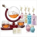 Christmas Gifts, Whiskey-Wine Globe Decanter + Spa Essentials Gift Set, 20Pcs - 2 Etched Globe Glasses, 4 BathBombs, 4 Scented Reed Oil Bottles, Reed Stick, 2 Spa Candles, Pure Aromatherapy Gifts