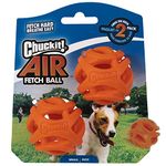 Chuckit! Breathe Right Fetch Ball for Dogs, Hollow Design for Breathing, Airflow and Healthy Play, Stuff Dog Treats, Durable, Floats on Water, Orange, Small (Pack of 2)