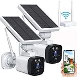 CAMBLINK 4MP Wireless Solar Security Camera System Outdoor WiFi 2 Pack, Solar Security Camera Outdoor Wireless with Base Station, Night Vision PIR Motion Detection 2-Way Talk App Alert IP66 Waterproof