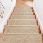 Stair Treads Non Slip, 15 Pack 8 "X 30" Stair Runners for Wooden Steps, Stairs Carpet Strips, Carpet Stair Treads Made of Polyester and Reusable Adhesive, for Kids, Elders and Dogs (Beige)