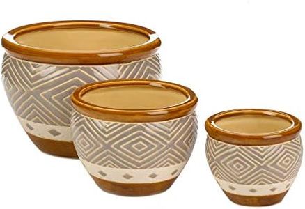Accent Plus Earth-Tone Ceramic Diamond Pattern Planter Set
