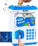 MILEKE Electronic Piggy Bank for Kids Toys, Password + Fingerprint/Face Recognition, ATM Money Bank, Auto Roll-in Cash Safe & Coin Saving Bank, Blue Dinosaur