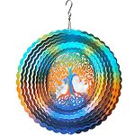 Fonmy Stainless Steel Wind Spinner-3d, Laser Cut Hand Painted with Color Sparkling Powders, Indoor Outdoor Garden Decoration Crafts Ornaments,Multi Color Tree of Life Wind Spinner-12inch