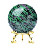 WNJZ Yooperlite Ball Crystal Ball with Stand Natural Fluorescent Sodalite Sphere Healing Gemstone Globe Room Decor Energy Sphere Rocks Mineral (Ruby in Zoisite,55-60mm)