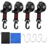 4Pcs Heavy Duty Suction Cups, Suction Cup with 360° Rotatable D-ring Strap Hook, Vacuum Window Suckers Incl Wiper S-hook, Awning Suction Cups, Versatile Suction Cup Hooks for Camping Car Glass Tile