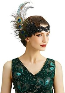 BABEYOND 1920s Flapper Peacock Feather Headband 20s Sequined Showgirl Headpiece (Style-4)