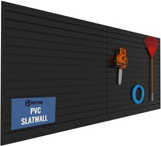 BRITINE Slatwall Panel Garage Organizer PVC Slatwall Heavy Duty Wall Mounted Rack, Interlocking Slat Wall Panels for Tool Organization Peg Board (Black 4 x 8 ft)