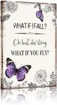 Inspirational Quote Canvas Wall Art : Purple Butterfly Picture Motivational Framed Poster, What if I Fall Positive Sign for Teen Girl Bedroom 16" x 24"