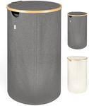 Lonbet - Grey Circular Laundry Baskets with Lid & and Inner Bag - XL 100 Litres - Large Washing Baskets for Laundry with Handles - Laundry Baskets for Bedrooms - Bamboo Bathroom Bin