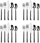 Gourmet Settings 20-Piece Silverware Montana Collection-Matte/Polished Stainless Steel Flatware Sets-Service for 4 Kitchen Cutlery Utensils Knife/Fork/Spoons, Black