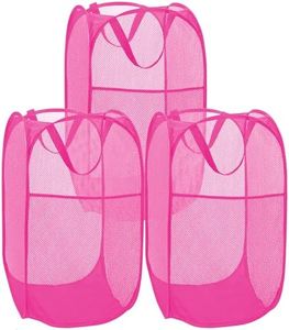 BATTOO Deluxe Strong Mesh Pop up Laundry Hamper Basket with Side Pocket for Laundry Room, Bathroom, Kids Room, College Dorm or Travel 3 Pack Blush