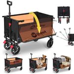 Sekey Folding Wagon with 220LBS Large Capacity,Heavy Duty Beach Wagon Cart on Big All-terrain Wheels,Collapsible Trolley Cart with Adjustable Handle & Drink Holders.Black