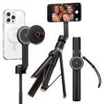 Spigen 66" MagSafe Auto-Opening Selfie Stick Tripod Dual Magnetic Mount, Bluetooth Remote, Extendable & Foldable Included Metal Ring & Wrist Strap Compatible With iPhone, Galaxy, Pixel etc - Black
