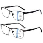 JM Progressive Multifocus Reading Glasses Men, Blue Light Blocking Readers No Line Metal Eyeglasses Frame with Spring Hinge 2 Pack +1.25