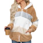 AFFA Fall Winter Coats Hoodies for Women Zipper Sherpa Fuzzy Fleece Jackets Plus Size Striped Casual Warm Coat Fashion Tops Brown