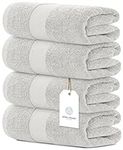 White Classic Luxury Bath Towels Large | 700 GSM Cotton Absorbent Hotel Bathroom Towel | 27x54 Inch | 4 Pack | Silver