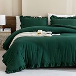 Andency Dark Emerald Green Comforter Set Full, 3 Pieces Ruffle Bedding Set, Vintage Farmhouse Comforter Set, Ruffled Bed Comforter Set, Lightweight and Soft Bedding Comforter for All Seasons