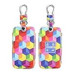 kwmobile Key Cover Compatible with Renault 4 Button Car Key Smart Key (only Keyless Go) - Faux Leather - Colorful Blocks Multicolor