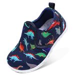 JIASUQI Baby Shoes Boys Girls Slip On Sneakers Infant Soft First Walking Shoes Toddler Daily Casual Shoes(Navy Dinosaur,18-24 Months)