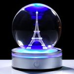 Movdyka 3D Crystal Ball Eiffel Tower Decor Statue Paris Gifts for Women Men, Laser Etched Eiffel Tower Snow Globes with Lamp Base, Paris Themed Bedroom Ornaments Party Decorations France Souvenirs