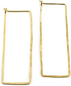 Thin Hammered Hoop Earrings, Elegant Geometric Solid Sterling Silver, Gold Filled, and Rose Gold Filled; for Women by Lotus Stone Jewelry (Gold, Large Rectangle)
