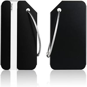 Flintronic 2 Piezas Etiquetas Maletas Viaje, Etiquetas de Equipaje de Aleación de Aluminio de Color Brillante con Cable de Acero y Tarjeta de Identificación,para Viaje,Equipaje FacturadoNegro