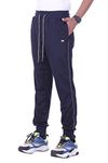 Denric Men's Soft Cotton Reflective Relaxed Fit Piping Track Pant with 2 Side Deep Zipper and a Back Pocket (Navy Blue, X-Large)