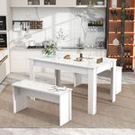 ModernLuxe Compact Dining Table Set: Artificial Marble Dining Table with 2 Benches - Perfect for Kitchen, Dining Room, and Small Spaces - White