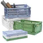 3 Pcs Plastic Folding Storage Crates, Collapsible Mini Storage Baskets, Stackable Storage Bins with Handles, Desktop Storage Stacking Basket Boxes for Office Kitchen Bathroom, 9.8*6.5*3.9 in