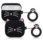 kwmobile Silicone Case Compatible with Apple AirPods Pro Case Cover - Cat Black/White