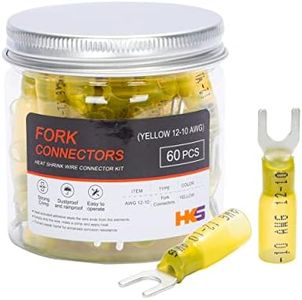 HKS 60PCS Fork Connector #8 Yellow 12-10 Gauge - Heat Shrink Spade Fork Wire Connectors Kit - Tinned Red Copper - Automotive Marine Crimp Connectors - Waterproof and Insulated Terminals
