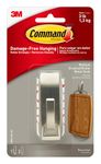 Command Medium Modern Reflections Brushed Nickel Metal Hook - 1 Hook and 2 Adhesive Strips - Indoor Use - Hang Jackets, Purses, Handbags, Hats, Scarves, Dog leads - Organise Damage Free