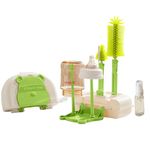 DaKos Baby Bottle Drying Rack with Silicone Cleaning Brush 2 in 1, Baby Bottle Cleaner, Baby Bottle Nipple Storage, Baby Bottle Dryer, Baby Bottle Cleaning Accessories with Storage Box (Green)