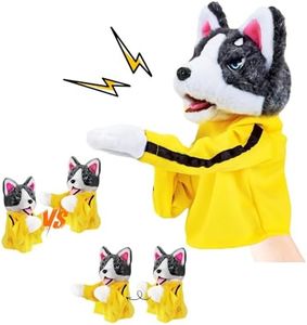 Inmorven Interactive Husky Dog Hand Puppet, Yellow Hoodie Plush Stuffed Animal Toy for Kids